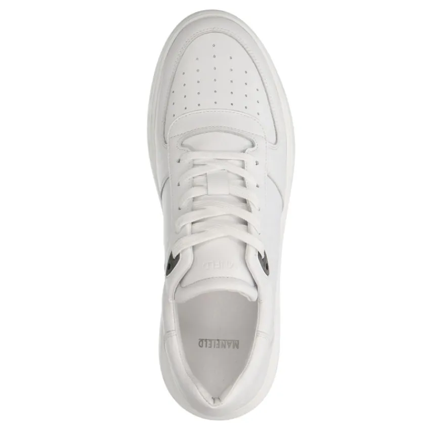 Manfield Witte leren sneakers^Heren Sneakers