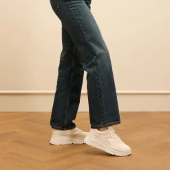 Manfield Witte leren sneakers^DAMES Sneakers