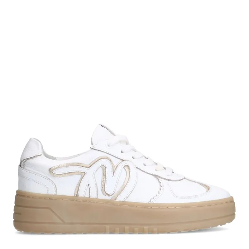Manfield Witte leren sneakers^DAMES Sneakers