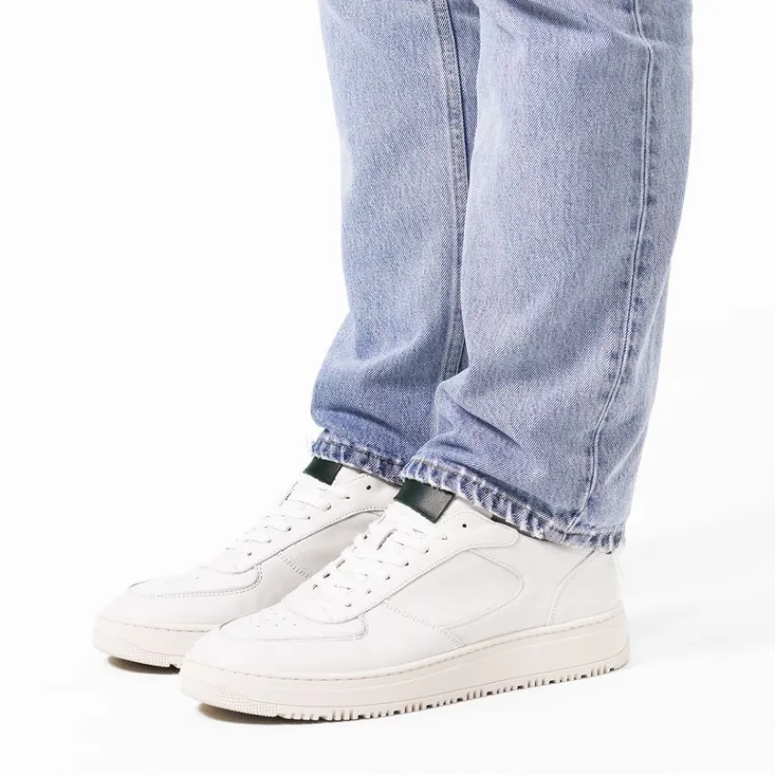 Manfield Witte leren sneakers^Heren Sneakers