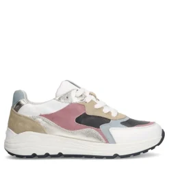 Manfield Witte leren sneakers met gekleurde details^DAMES Sneakers