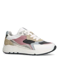 Manfield Witte leren sneakers met gekleurde details^DAMES Sneakers