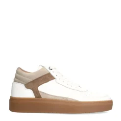 Manfield Witte leren sneakers met bruine suède details^Heren Sneakers