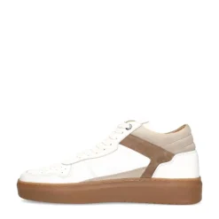 Manfield Witte leren sneakers met bruine suède details^Heren Sneakers