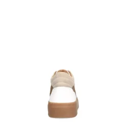 Manfield Witte leren sneakers met bruine suède details^Heren Sneakers