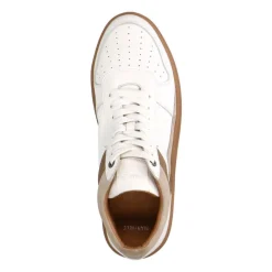 Manfield Witte leren sneakers met bruine suède details^Heren Sneakers