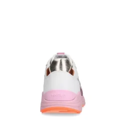Manfield Witte leren sneakers met roze en metallic details^DAMES Sneakers
