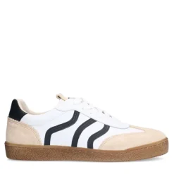 No Stress Witte leren sneakers met zwarte details^DAMES Sneakers