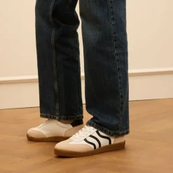 No Stress Witte leren sneakers met zwarte details^DAMES Sneakers