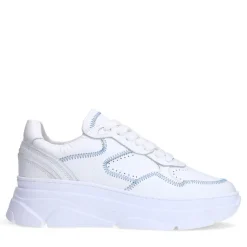 Manfield Witte leren sneakers met denim details^DAMES Sneakers