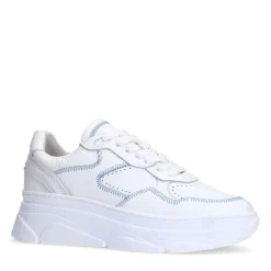 Manfield Witte leren sneakers met denim details^DAMES Sneakers
