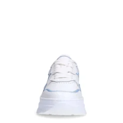 Manfield Witte leren sneakers met denim details^DAMES Sneakers