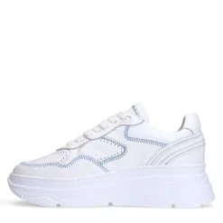 Manfield Witte leren sneakers met denim details^DAMES Sneakers