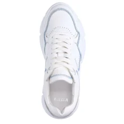 Manfield Witte leren sneakers met denim details^DAMES Sneakers