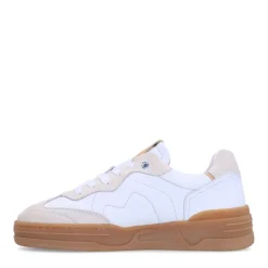 Manfield Witte leren sneakers met beige suéde details^DAMES Sneakers