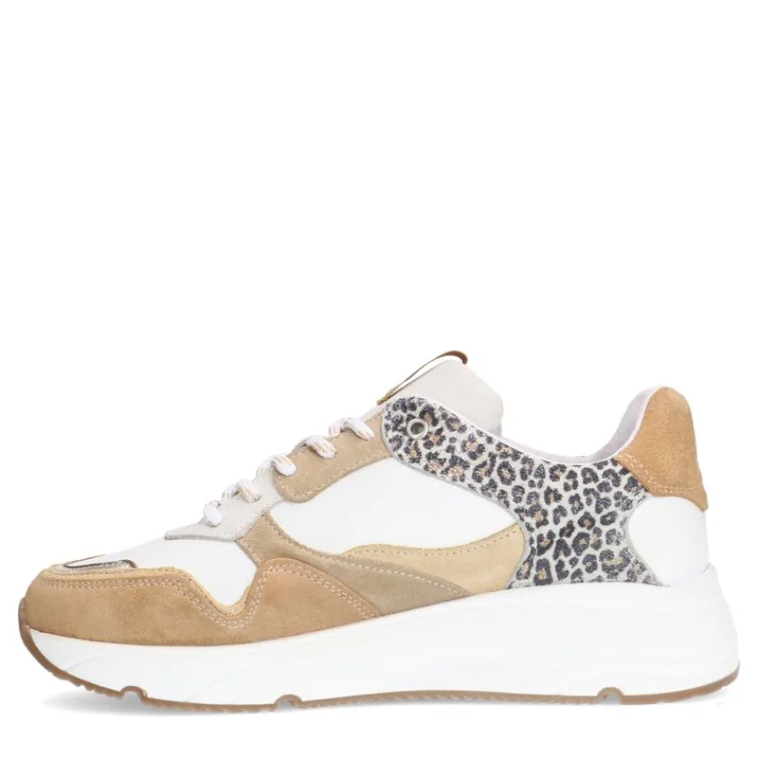 Manfield Witte leren sneakers met leopard details^DAMES Sneakers