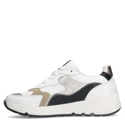 Manfield Witte leren sneakers met goudkleurige details^DAMES Sneakers