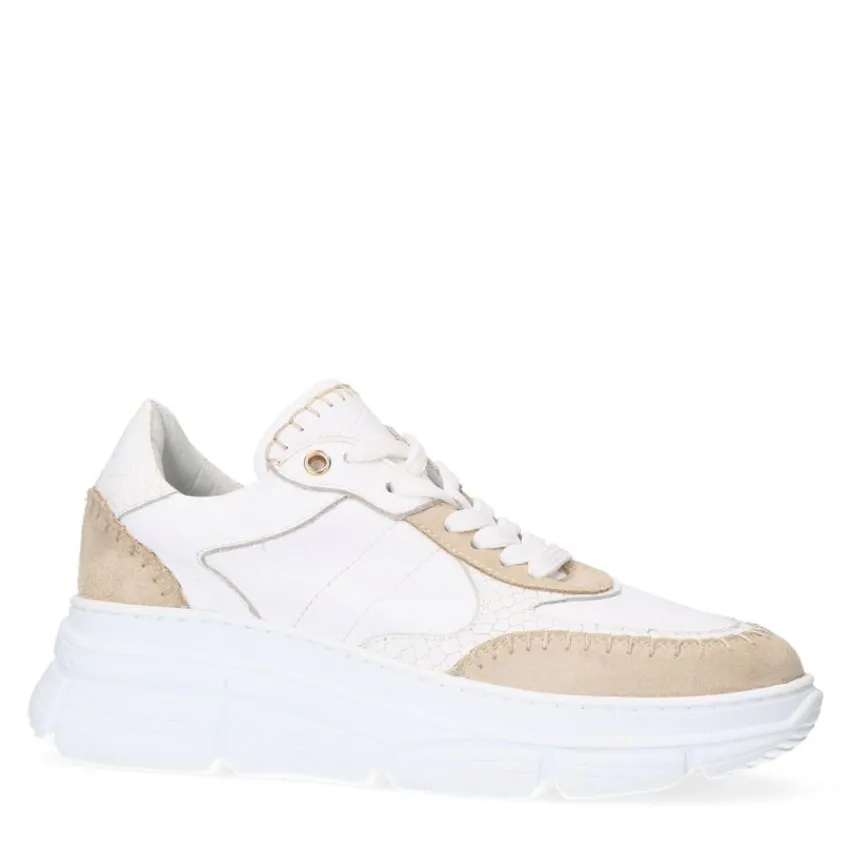 Manfield Witte leren sneakers met suède details^DAMES Sneakers