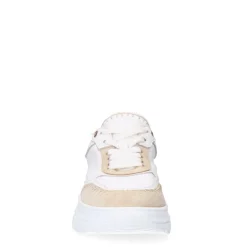 Manfield Witte leren sneakers met suède details^DAMES Sneakers