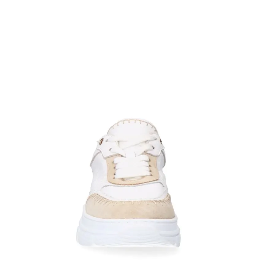 Manfield Witte leren sneakers met suède details^DAMES Sneakers
