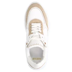 Manfield Witte leren sneakers met suède details^DAMES Sneakers