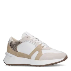 Manfield Witte leren sneakers met suède details^DAMES Sneakers