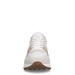 Manfield Witte leren sneakers met suède details^DAMES Sneakers