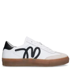 Manfield Witte leren sneakers met zwarte details^DAMES Sneakers
