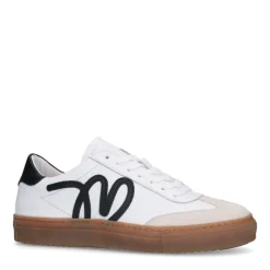 Manfield Witte leren sneakers met zwarte details^DAMES Sneakers
