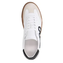 Manfield Witte leren sneakers met zwarte details^DAMES Sneakers