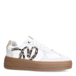 Manfield Witte leren sneakers met leopard details^DAMES Sneakers