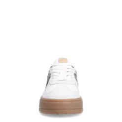 Manfield Witte leren sneakers met leopard details^DAMES Sneakers