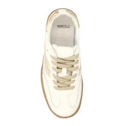 Manfield Witte leren sneakers met suède details^DAMES Sneakers