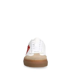 Manfield Witte leren sneakers met rode details^DAMES Sneakers