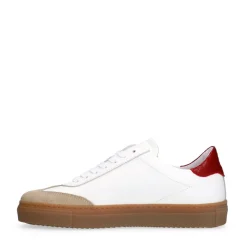 Manfield Witte leren sneakers met rode details^DAMES Sneakers
