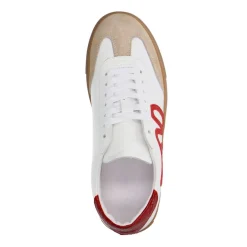 Manfield Witte leren sneakers met rode details^DAMES Sneakers