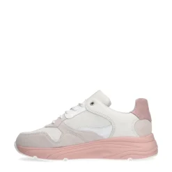 Manfield Witte leren sneakers met roze zool^DAMES Sneakers