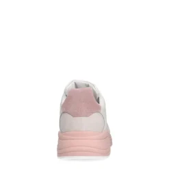 Manfield Witte leren sneakers met roze zool^DAMES Sneakers