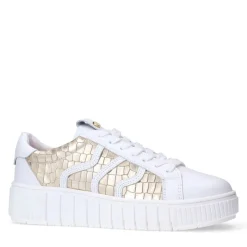 No Stress Witte leren sneakers met gouden croco details^DAMES Sneakers