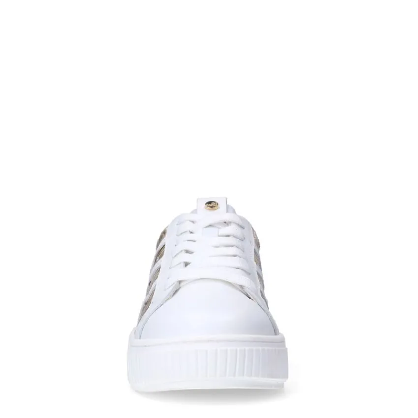 No Stress Witte leren sneakers met gouden croco details^DAMES Sneakers