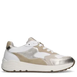 Manfield Witte leren sneakers met goudkleurige details^DAMES Sneakers