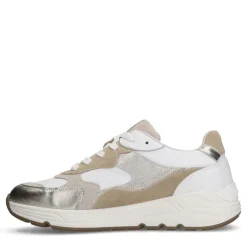 Manfield Witte leren sneakers met goudkleurige details^DAMES Sneakers