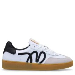 Manfield Witte leren sneakers met zwarte details^DAMES Sneakers