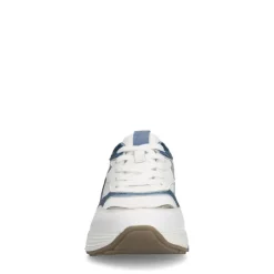 Manfield Witte leren sneakers met blauwe details^DAMES Sneakers