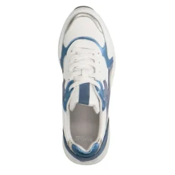 Manfield Witte leren sneakers met blauwe details^DAMES Sneakers
