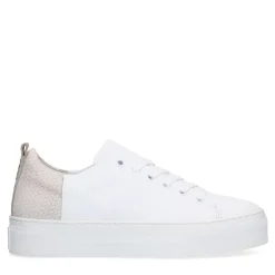 Manfield Witte leren sneakers met grijze achterkant^DAMES Sneakers