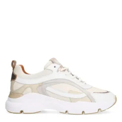 Manfield Witte leren sneakers met stoffen details^DAMES Sneakers