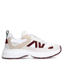 Manfield Witte leren sneakers met beige details^DAMES Sneakers