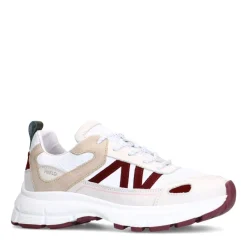 Manfield Witte leren sneakers met beige details^DAMES Sneakers