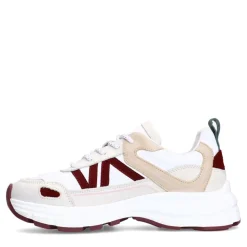 Manfield Witte leren sneakers met beige details^DAMES Sneakers